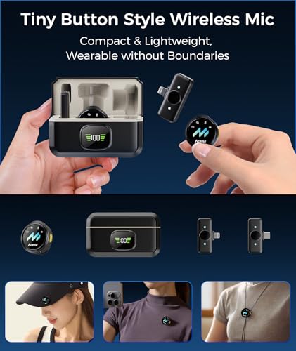 Wireless Lavalier Microphone for iPhone & Android Phones, Noise Reduction & Hi-Fi Audio & 24H Duration & 50M Range, Clips-on Magnetic Lapel Mic for Video Recording/Live Stream/Vlog/Podcast/Interview