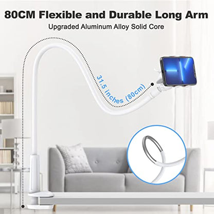 Gooseneck Cell Phone Holder, Universal 360 Flexible Phone Stand Lazy Bracket Mount Long Arms Clamp for Phone 13 Pro Xs Max XR X 8 7 6 6s Plus and Other 3.5~6.7'' Device (White)… - color: White