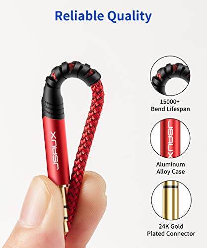 JSAUX 1/4 to 1/8 Cable Stereo Audio Cable 10FT, 6.35mm 1/4" Male to 3.5mm 1/8" Male TRS Bidirectional Stereo Audio Cable Jack for Guitar, Home Theater Devices, Speaker and Amplifiers-Red - color: Red, size: 10ft