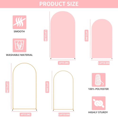 2 Pack Arch Backdrop Stand and Cover Set (7.2FT/6FT), Balloon Arch Stand, Metal Background Arch Stand, Backdrop Arch Frame, Wedding Arch for Backdrop (Pink Cover) - color: Arch with Pink Cover-(7.2FT/6FT)