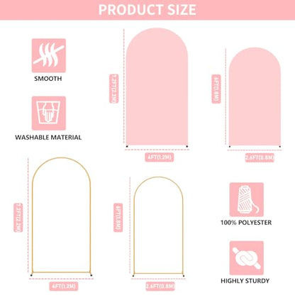 2 Pack Arch Backdrop Stand and Cover Set (7.2FT/6FT), Balloon Arch Stand, Metal Background Arch Stand, Backdrop Arch Frame, Wedding Arch for Backdrop (Pink Cover) - color: Arch with Pink Cover-(7.2FT/6FT)