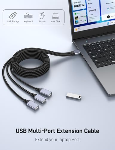USB Y Splitter, 3.3FT USB A Male to 3 Female Extension Cable, USB Splitter 1 in 3 Out Support Charging and Data Transfer for Printer/Keyboard/Flash Drive/PlayStation/Laptop/LED Etc. - size: 3.3FT