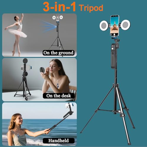 70.9” Auto Face Tracking Tripod for iPhone Anriod Phone,Vlogging Kit | Content creator essentials,with light , 360 rotatable tripod, with wireless microphone and remote - style: With T20 Mic