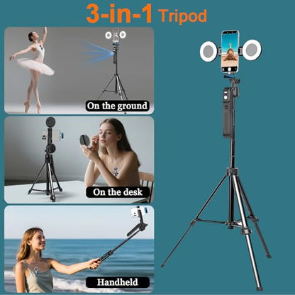 70.9” Auto Face Tracking Tripod for iPhone Anriod Phone,Vlogging Kit | Content creator essentials,with light , 360 rotatable tripod, with wireless microphone and remote - style: With T20 Mic