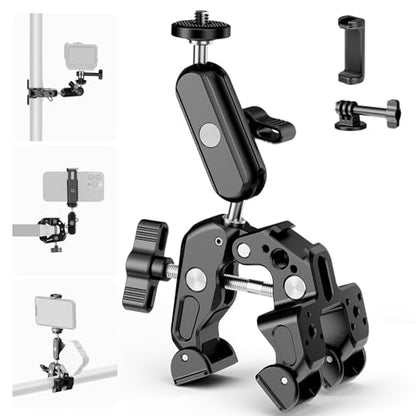 NEEWER Super Clamp with 3" Dual Ballhead Magic Arm, Camera Phone Clamp Mount with 1/4" 3/8" Threads, Cold Shoe, Phone Holder, Action Camera Adapter Compatible with GoPro DJI iPhone 16 15 Pro Max, ST88 - style: ST88