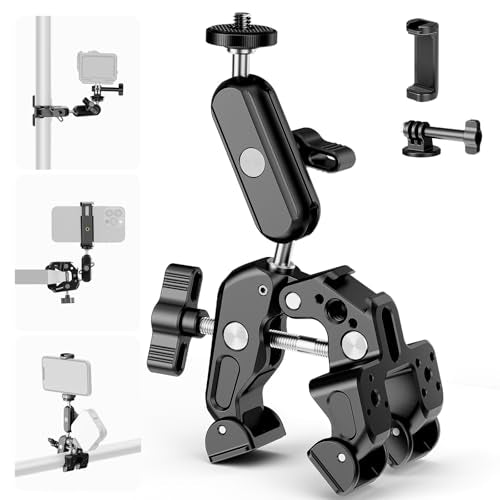 NEEWER Super Clamp with 3" Dual Ballhead Magic Arm, Camera Phone Clamp Mount with 1/4" 3/8" Threads, Cold Shoe, Phone Holder, Action Camera Adapter Compatible with GoPro DJI iPhone 16 15 Pro Max, ST88 - style: ST88