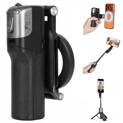 Magnetic Mini Selfie Stick Tripod for iPhone & Android, [MAX 19"] [Pocket 4.5"] 4-in-1 Phone Camera Grip with Rechargeable Shutter Remote for Creator Travel TikTok Vlogging (Up-Black) - color: New Black