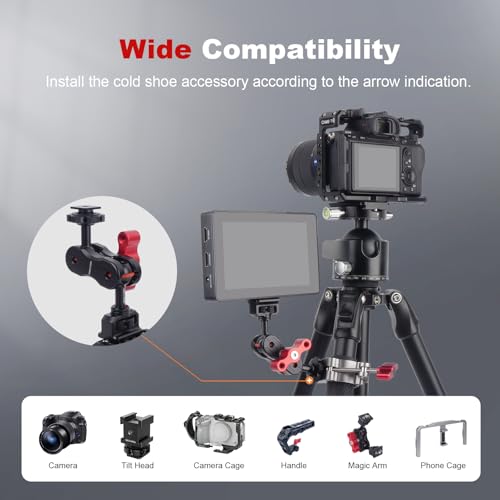 20mm Ball Head Hot Shoe Adapter for Camera Magic Arm, CNC Aluminum Alloy Quick Release Mount with Anti-Slip Ring for DSLR Rig/Gimbal Handle/Riding Filming(62008 Hot Shoe Mount Ball Head)