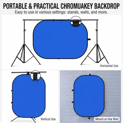 3.3x5ft/1x1.5m Blue Grey Screen Chromakey Backdrop Kit with 6.23ft/1.9m Light Stand, 2-in-1 Reversible Collapsible Background Panel for Photography, Gaming, Video Shooting, Live Streaming(Blue/Grey) - color: Blue/Grey