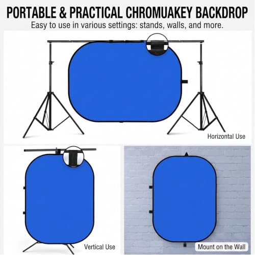 3.3x5ft/1x1.5m Blue Grey Screen Chromakey Backdrop Kit with 6.23ft/1.9m Light Stand, 2-in-1 Reversible Collapsible Background Panel for Photography, Gaming, Video Shooting, Live Streaming(Blue/Grey) - color: Blue/Grey