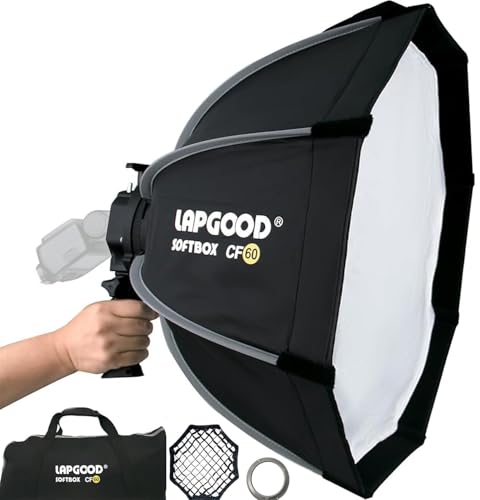 Bowens Mount Softbox 24''/60CM Handheld Quick Set-up, S-Type Bracket Compatible with Godox Canon Sony Fuji YongNuo Flash AD200PRO V1 TT600 V860III 430EXIII SB500 YN320EX YN560 - size: CF 24''