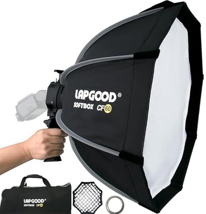 Bowens Mount Softbox 24''/60CM Handheld Quick Set-up, S-Type Bracket Compatible with Godox Canon Sony Fuji YongNuo Flash AD200PRO V1 TT600 V860III 430EXIII SB500 YN320EX YN560 - size: CF 24''