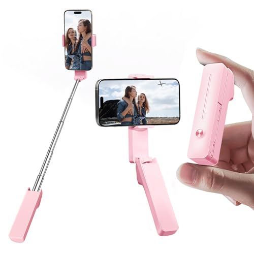 yAyusi Extendable Mini Selfie Stick for iPhone, Pocket Size Portable Selfie Stick with Remote, Compact Phone Selfie Sticks with Phone Holder for Content Creation/Vlog/Video Record/Live Stream (Pink) - color: Pink