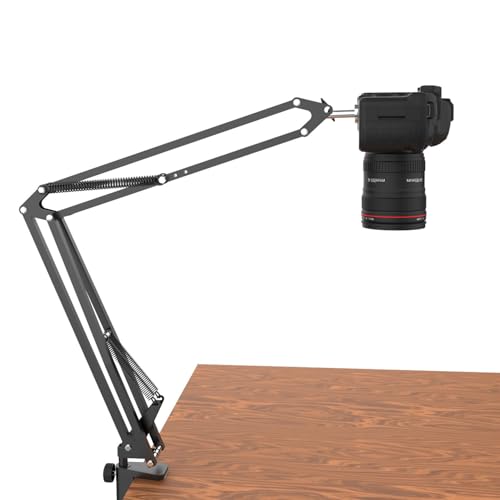Overhead Tripod for DSLR Cameras, Heavy Duty Camera Desk Mount Stand with Flexible Articulating Boom Arm, Cam Holder Table Clamp for Canon Nikon Sony Fuji SLR Mirrorless Video Recording
