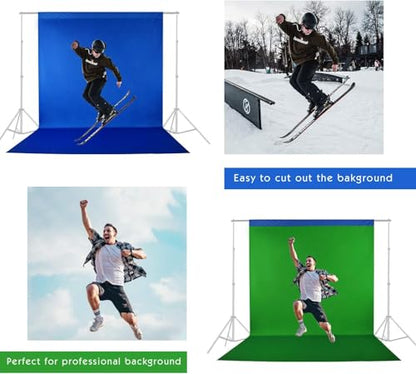 EMART Green and Blue 2-in-1 Photo Backdrop Curtain, 6 x 9 ft Photography Green Screen Background Fabric Cloth and Blue Back Drops Pack for Photoshoot Zoom Meeting Chromakey Party Birthday - color: Green&Blue, size: 6 x 9 Ft