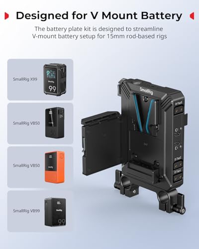 SMALLRIG V-Mount Battery Plate Kit for 15mm LWS Rods, with Dual Rod Clamp, LCD Screen Protector & Cable Clips, D-Tap & USB-C Supply, All-in One Camera Video Rig for Mirrorless/DSLR - style: Plate Kit for 15mm Rod