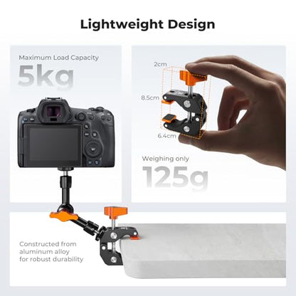 K&F CONCEPT Camera Mount Clamp, Super Crab Clamp with Rotatable Clamping Block, 1/4" and 3/8" Thread Holes for Round Pipe Flat Surface, Camera Mounts, and Other Photographic Accessories