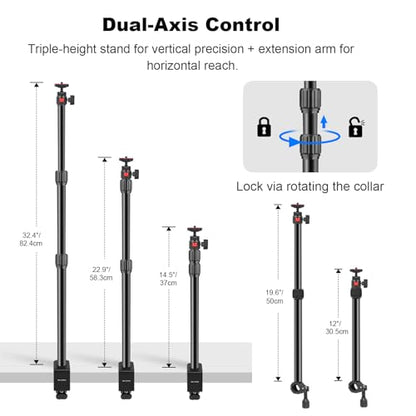 Camera Desk Mount Table Stand with Magic Arm & Ball Head, Table Light Stand with C Clamp, Webcam Desk Camera Mount for DSLR Ring Light Mic Live Streaming Vlog (811003) - style: 811003 - Table Stand with Horizontal Arm
