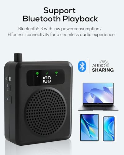 Wireless Voice Amplifier with Lavalier Microphones, Portable Voice Amplifier, Microphone with Speaker, Mini Megaphone with Clip on/Lapel Mic Teacher Microphone for Classroom Speech (Black) - color: Black