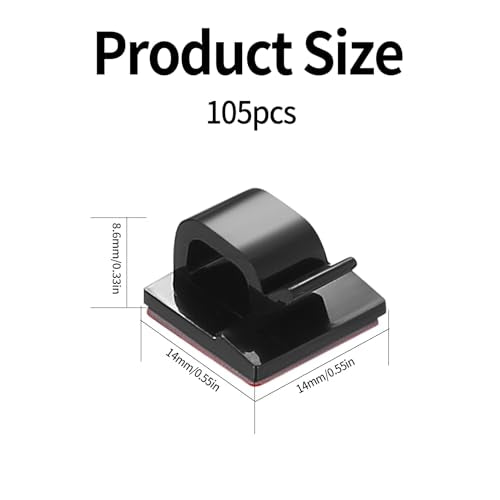 105 Pcs Self Adhesive Cable Clips Cables Ties, Black Wall Wire Cable Management Clips, Adhesive Cord Holder Clip for Wall Under Desk Ethernet TV Cables Clamp