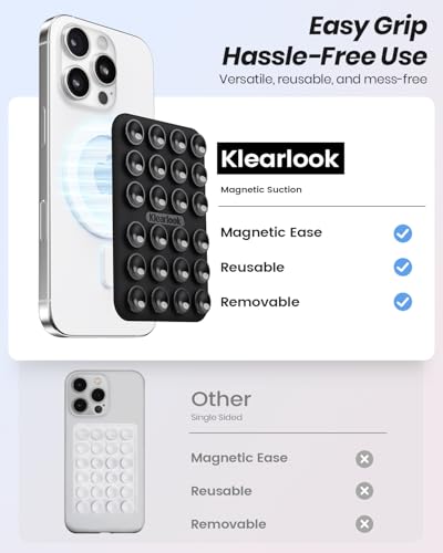 Klearlook 2Pack Magnetic Suction Phone Mount for MagSafe Case, Sticky Phone Grip Holder for iPhone, Removable Hands-Free Selfie/Video for TikTok Influencers, Women Girl Teen Gift, Transparent & Black - color: Transpatent & Black