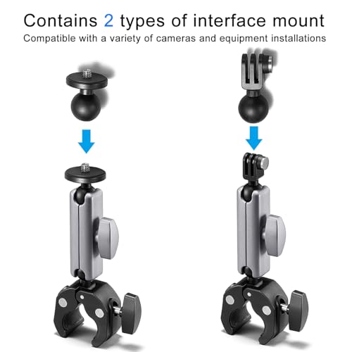 Suptig Camera Mount Super Clamp Pole Mount Tripod Clamp for Phon, Gopro Mission 1 Pro Gopro Hero 13 Hero 12 11 10 9 8 7 6 5, Gopro max2, Insta 360, DJI osmo Canon DSLR etc.