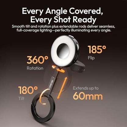 Ulanzi ML05 Magnetic Selfie Ring Light, Fill Light with Built-in Mirror, 2500K-9000K Dimmable Portable LED Flash, CRI97 Pocket Video Light for iPhone 17 16 Pro Max Series, Vlog Live Makeup Shooting - color: Black
