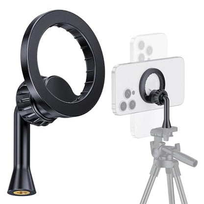 Magnetic Tripod Holder Mount for MagSafe, iPhone Tripod Mount Adapter with 1/4" Screw Hole, Magnetic Phone Tripod Holder Adapter for iPhone 17/16/15/14/13/12 Series - color: Black