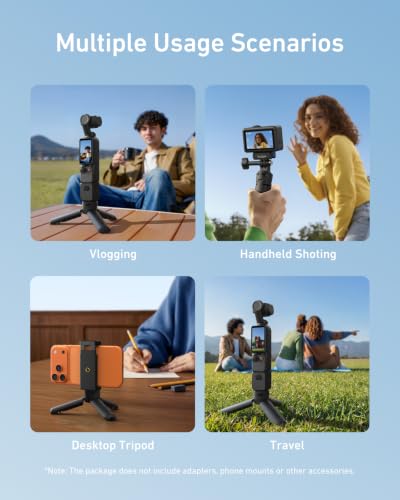 TELESIN Mini Tripod & Grip for DJI Osmo Pocket 3/4 & Insta360 Luna Ultra, One Click Open Desktop Stand&Handle with 1/4"Screw for DJI Action 6 5pro 4/GoPro/Insta360 X5/Camera/Phone/Digital Accessories