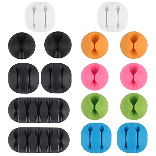 Shintop Cable Clips, 16 Pack Colorful Cord Holders Self Adhesive Cable Management Desk Wire Clips for All Your Computer, Electrical, Charging or Mouse Cord - color: Colorful, size: Multi-size