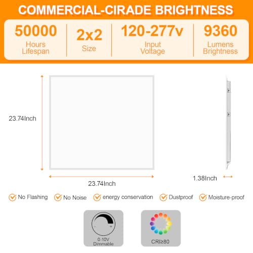 4 Pack 2x2 LED Flat Panel Light Drop Ceiling Office Fixture 5 CCT 3000K-6500K Adjustable & 5 Wattage 15W-20W-30W-40W-50W Selectable, 0-10V Dimmable，led Drop Ceiling Flat Panel troffer Light - size: 2x2 4PACKS