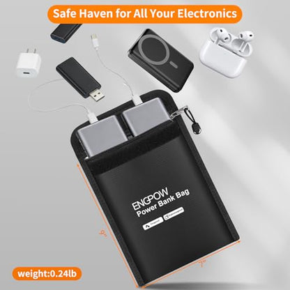 ENGPOW Fireproof Organizer Travel Bag, Heat Insulated＆Explosion-Proof Electronic Carry Case, Portable Home Travel Safe Storage for Power Bank,Phone,Cables,USB Drive and Charging Protection, 9''x7'' - size: 9'' x 7''