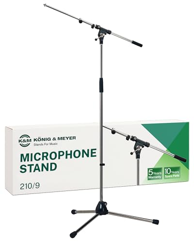 K&M König & Meyer 21090.500.02 Tripod Microphone Stand | Adjustable Telescoping 2-Piece Boom Arm | Professional Grade | Heavy Duty with Folding Leg Base | German Made Chrome - color: Chrome, style: Tall (35"-63")