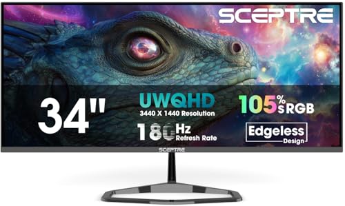 New! Sceptre 34-inch Prime Gaming Monitor 3440 x 1440 up to 180Hz DisplayPort HDMI Build-in Speakers, Machine Black 2027 (E345B-QU180D Series) - size: 34