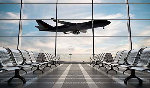17x10ft Fabric Airport Backdrop Lounge with Plane Pilot Jet Birthday Party Video Recording Zoom Meeting Conference Baby Shower Photoshoot Business Studio Decoration Photography Props - size: 17x10FT