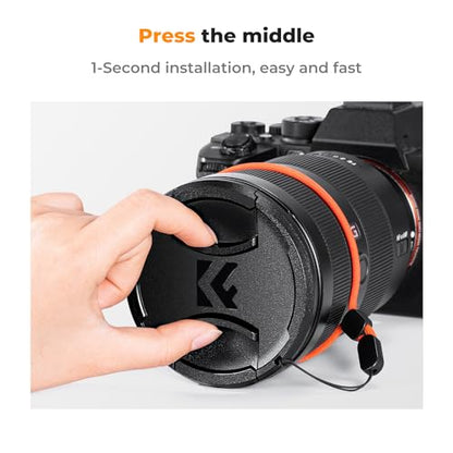 K&F CONCEPT 43mm Front Lens Cap Cover Kit, 5-in-1 Center Pinch Lens Cover + Anti-Loss Keeper + Microfiber Cleaning Cloth Compatible with Canon, Nikon, Sony, Fujifilm Camera Lenses with 43mm Thread - size: 43mm
