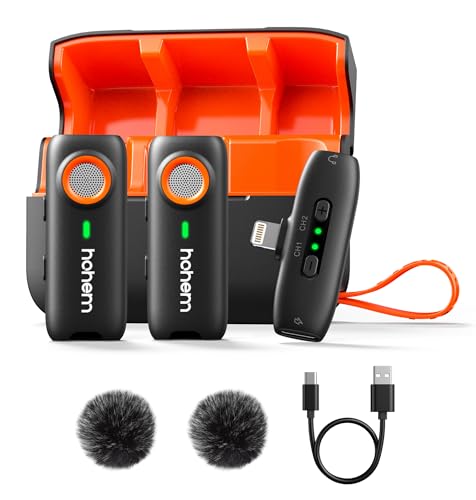 hohem MIC-01 Wireless Lavalier Microphone for iPhone, Noise Cancellation, 48kHz 328ft Range, 20 Hours Battery, Wireless Microphone for iOS, Live Streaming, Vlog (2TX + 1RX + Charging Case) - color: Lighting