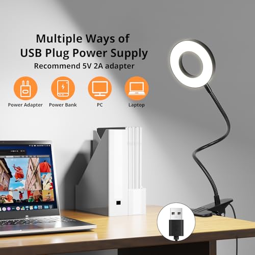 Woputne Desk Lamp Clip Light, 10 Dimmable Brightness 3 Light Modes Reading Light, Clamp Bedside Lamp for Painting, Craft, Study (Black) - size: Black-1 Piece-Standard-Classic