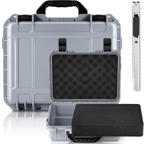 Relaxweex 1 Pcs Waterproof Hard Case with DIY Customizable Foam Insert Portable Protective Case with Knife for Camera Drones Equipments Tools Test Instruments(Gray,11.3 x 8.7 x 4.2 Inch) - color: Gray, size: 11.3 x 8.7 x 4.2 Inch