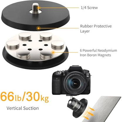 UTEBIT Magnetic Camera Mount for Action Camera, 66lb Strong Magnetic Mount with 360° Rotation Ball Head for Car or Magnetic Surfaces, Compatible with Gopro Hero 13, DJI Osmo Action Osmo Nano, Insta360 - size: 88MM