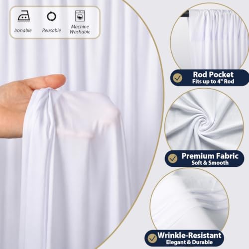 20ft x 12ft White Backdrop Curtains, Wrinkle Free Thick Fabric Polyester Curtains Backdrop Drapes Cover for Parties Wedding Birthday Photography Background, 4 Panels 5ft x 12ft - color: White, size: 20FT(W) x 12FT(H)