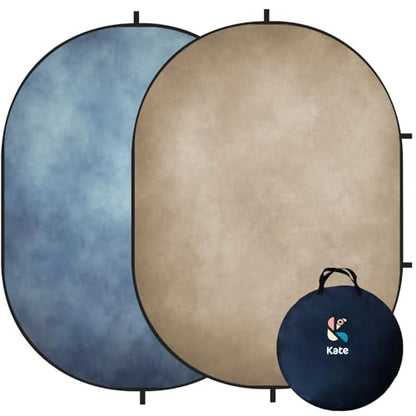 Kate 5x6.5ft(1.5x2m) Tan Blue Collapsible Backdrop Double Sided Folding Backgrounds Pop Up Reversible Backdrops for Photo Video Studio