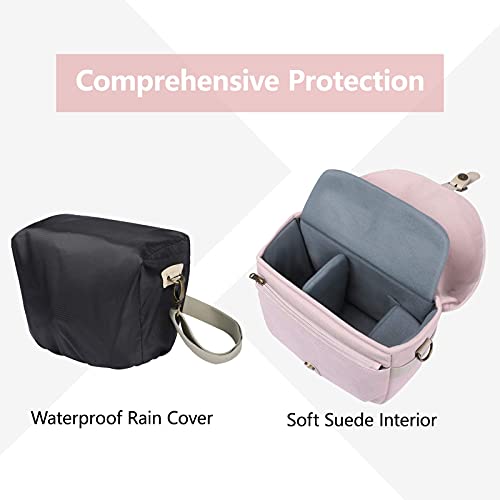 BAGSMART Camera Bag, SLR DSLR Canvas Crossbody Camera Case, Compact Camera Shoulder Bag with Rain Cover for Women and Men, Pink | SLR DSLR Camera Case, Compact Camera Shoulder Bag - color: 04-Light Pink