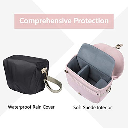 BAGSMART Camera Bag, SLR DSLR Canvas Crossbody Camera Case, Compact Camera Shoulder Bag with Rain Cover for Women and Men, Pink | SLR DSLR Camera Case, Compact Camera Shoulder Bag - color: 04-Light Pink