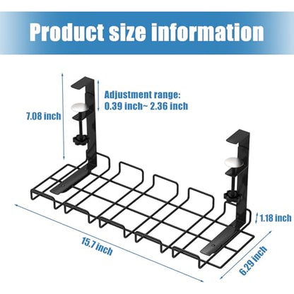 Under Desk Cable Management Tray, No Drill Steel Cord Organizer Kit with 52Pcs Different Essential Accessories for Home Office Standing Desk (15.7/13.4inch, Black) - size: 51-Piece