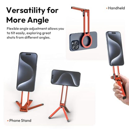 ULANZI MA30 Magnetic Phone Tripod Stand for iPhone - Aluminium Maglock Smartphone Mini Tripod Pocket Cell Phone Stand Strong Magnet Quick Mount Compatible with iPhone 17 16 15 14 13 12 Series, Orange - color: Orange