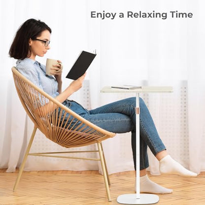Portable Laptop Floor Stand, Bedside/Sofa Table with Height Adjustable 18''~48'', Sleek Wooden Lectern Standing Desk Mobile Podium for Home, Office, School, White - color: White