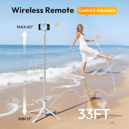 Ulanzi MT86 60" 4 Legs Phone Tripod, for iPhone Android Selfie Stick Stand | Auto-Open Anti-Slip Base Aluminum Stand with Cold Shoe Bluetooth Controller, Lightweight for vlog TikTok Live Stream Travel - color: White