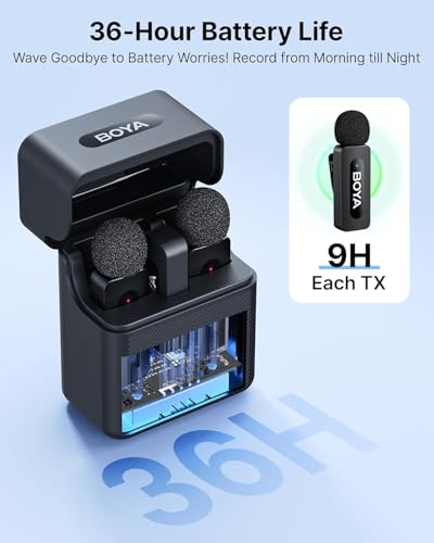 BOYA V30 Wireless Lavalier Microphone for iPhone/Android/PC/Laptop with USB-C Port, 36H Battery Life with Charging Case, Noise Canceling Clip on Lapel Microphone Wireless Mini Mic for Video Recording