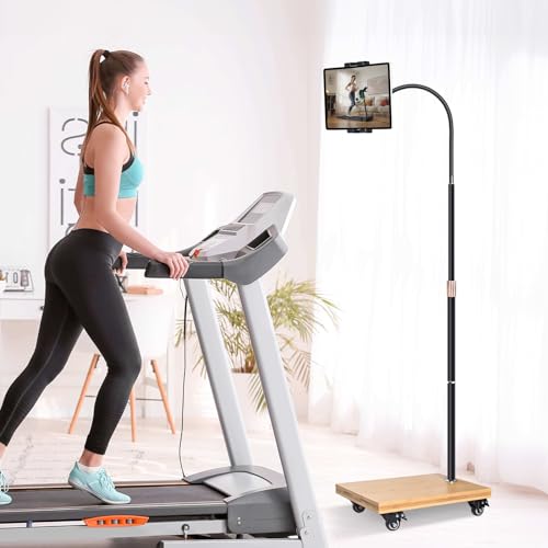 wishacc Tablet Floor Stand with Adjustable Gooseneck Mount, Swivels and Wheels for Bedside, Compatible with iPad, Galaxy Tab, Kindle and Phones - size: 15.4 x 11 inches
